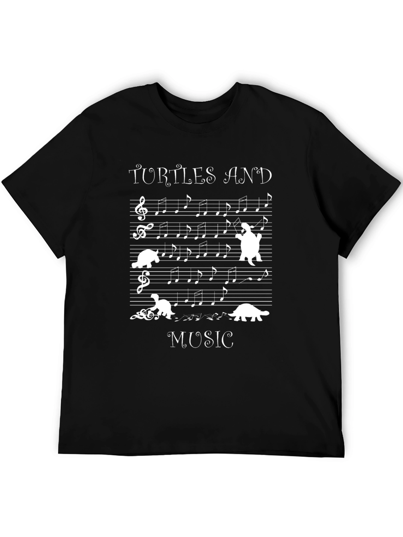Turtles and Music Black Graphic T-Shirt