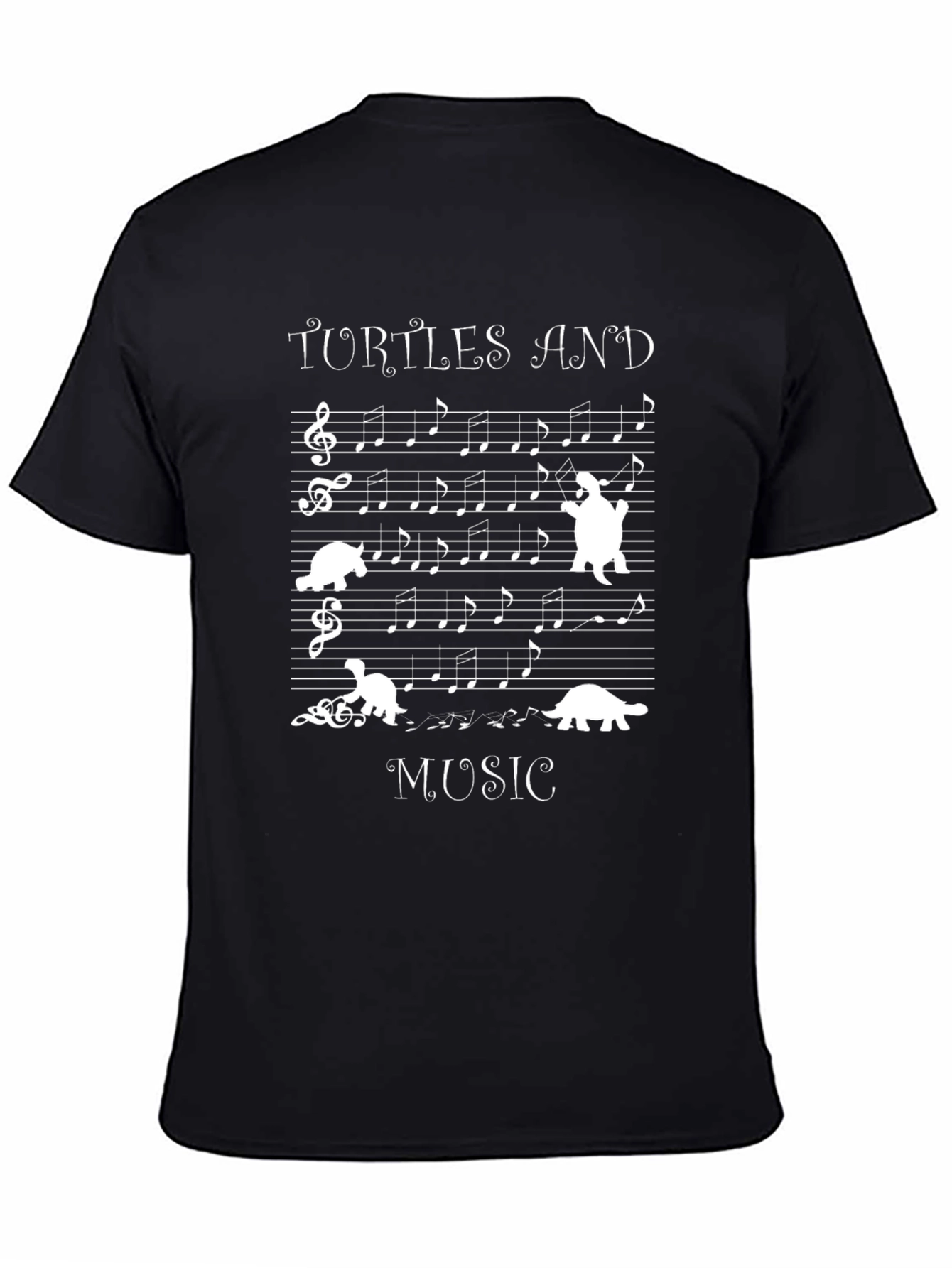 Turtles and Music Black Graphic T-Shirt