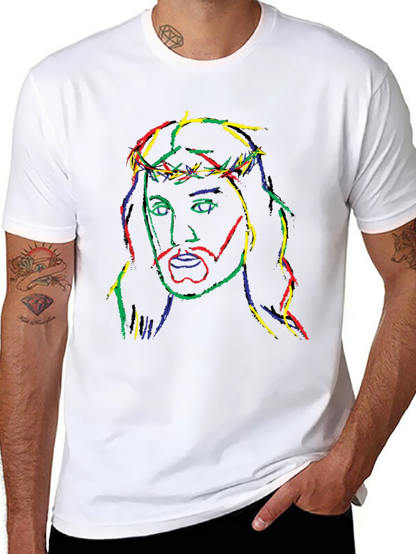Neon Jesus Graphic Tee - Black Cotton Blend T-Shirt