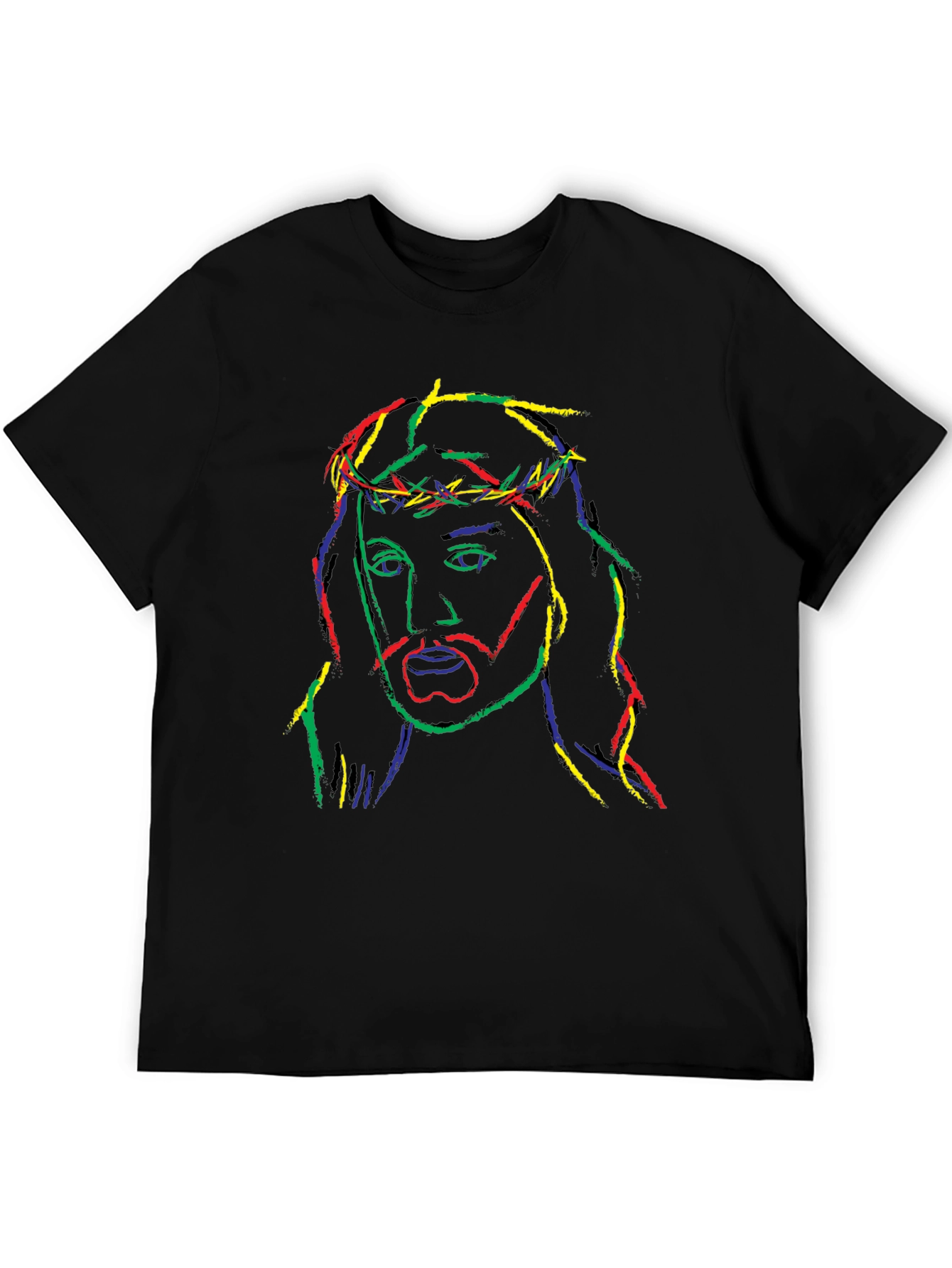 Neon Jesus Graphic Tee - Black Cotton Blend T-Shirt