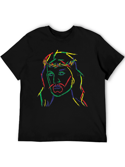 Neon Jesus Graphic Tee - Black Cotton Blend T-Shirt