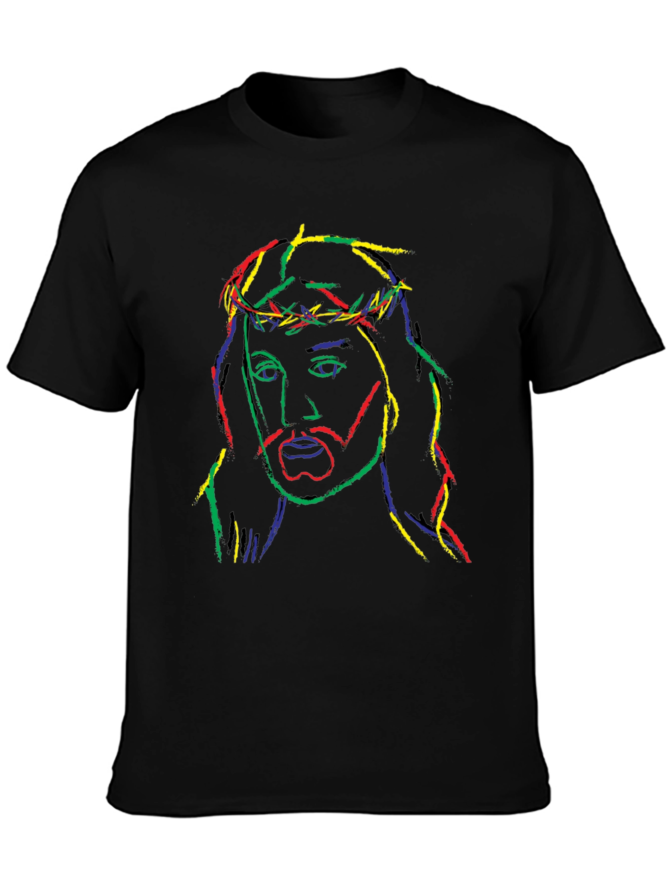 Neon Jesus Graphic Tee - Black Cotton Blend T-Shirt