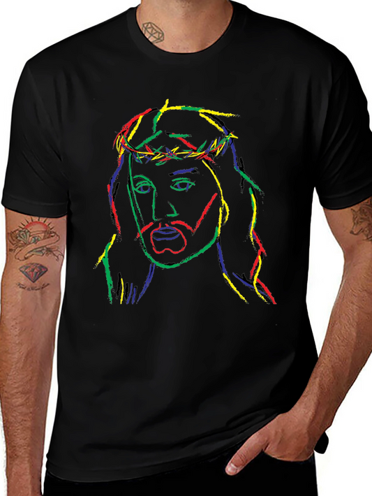 Neon Jesus Graphic Tee - Black Cotton Blend T-Shirt