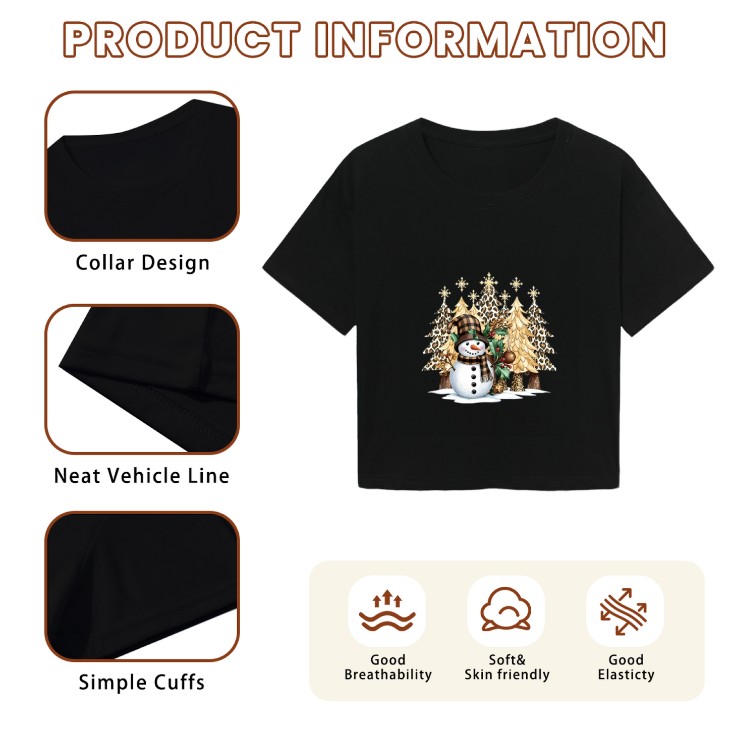 Leopard Print Snowman Christmas Winter Crop Top