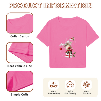 Cute Christmas Reindeer Gift Box Holiday Crop Tee