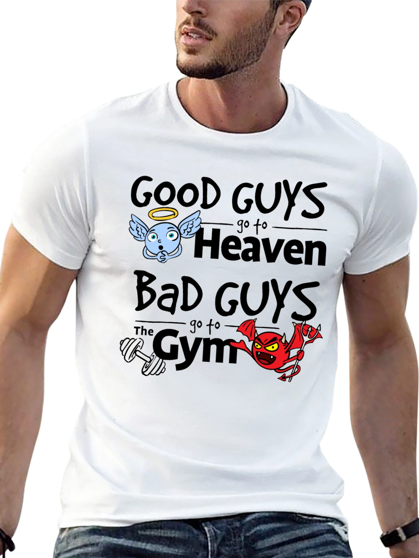 Good Guys Heaven Bad Guys Gym Graphic T-Shirt