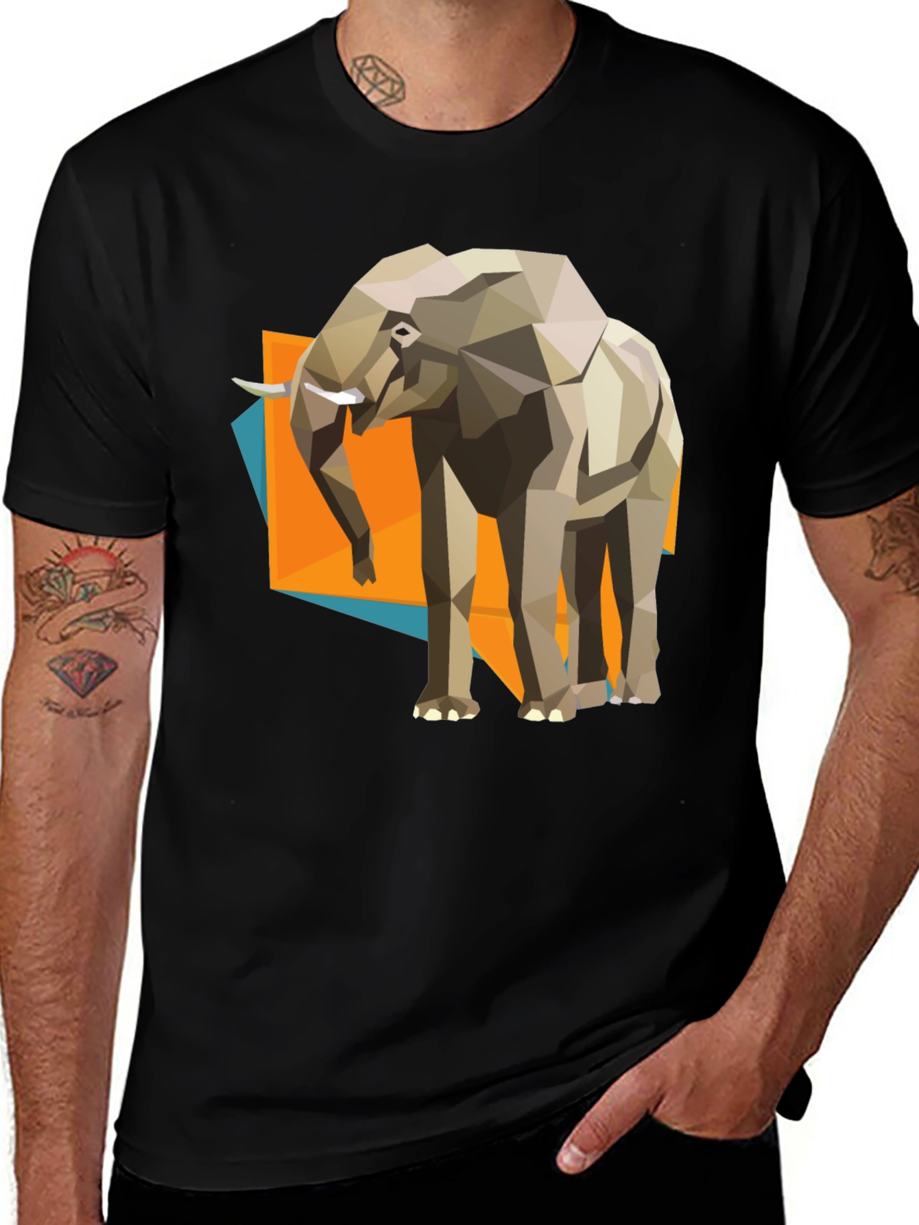 Geometric Elephant Graphic Tee - Modern Artistic Design