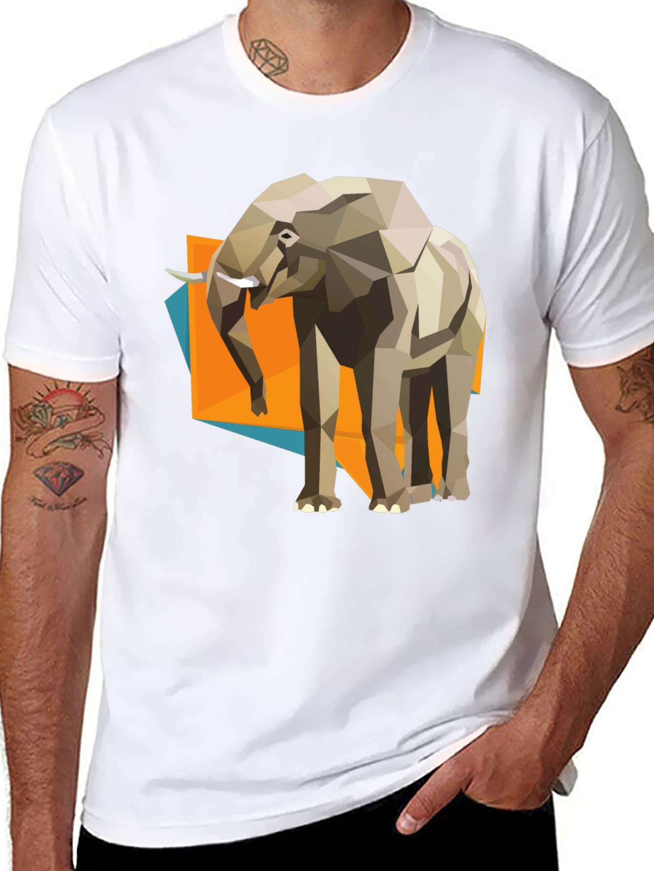 Geometric Elephant Graphic Tee - Modern Artistic Design
