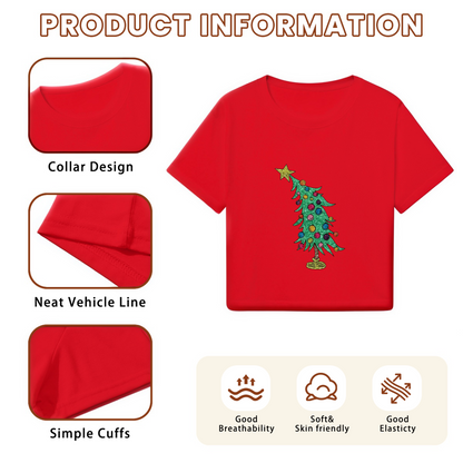 Vintage Glitter Christmas Tree Holiday Vibe Crop Top