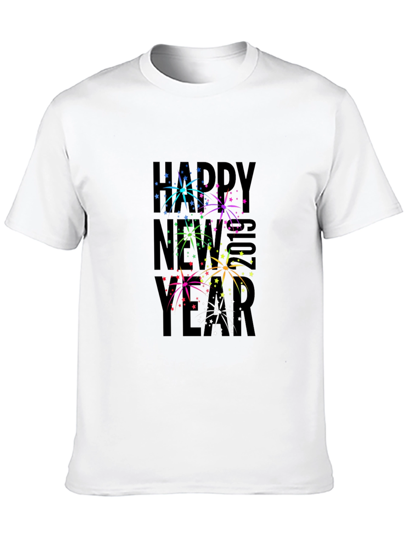 Festive New Year Fireworks Graphic Tee - Black