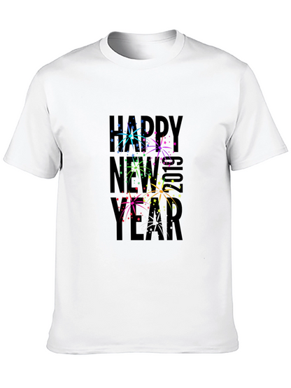 Festive New Year Fireworks Graphic Tee - Black