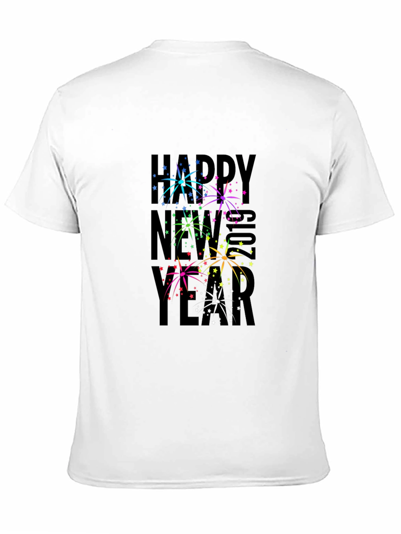 Festive New Year Fireworks Graphic Tee - Black
