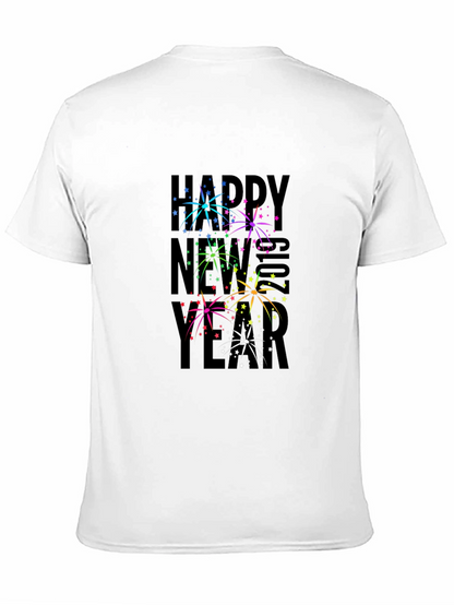 Festive New Year Fireworks Graphic Tee - Black