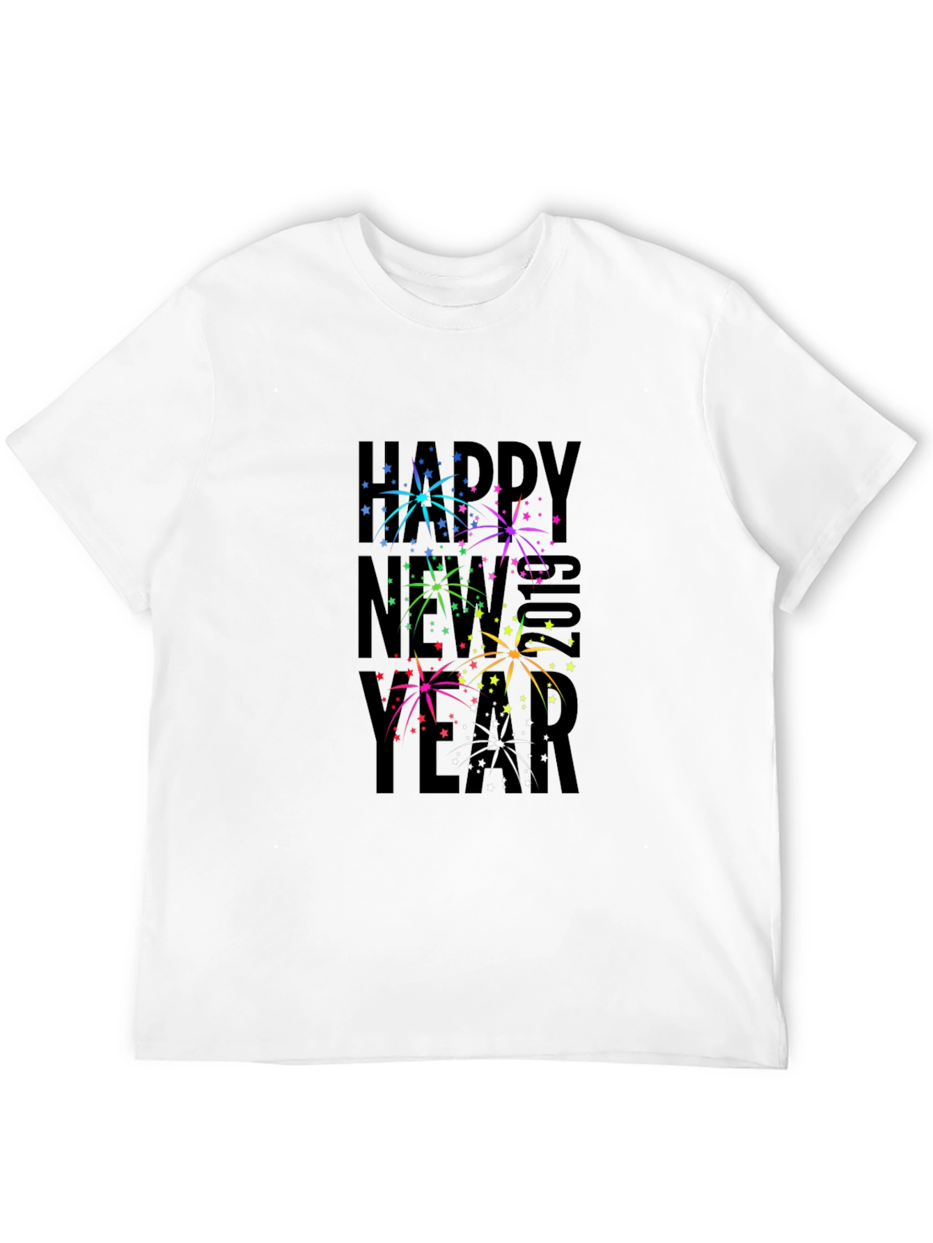 Festive New Year Fireworks Graphic Tee - Black