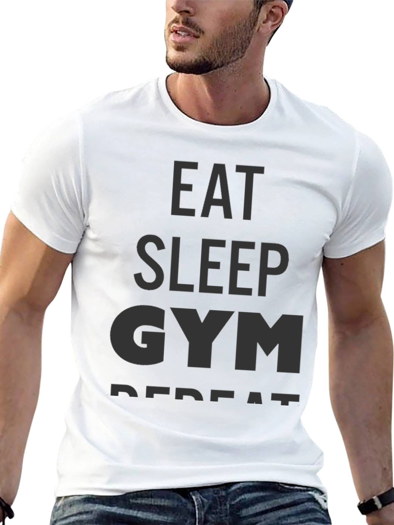 Eat Sleep Gym Repeat Black Graphic T-Shirt