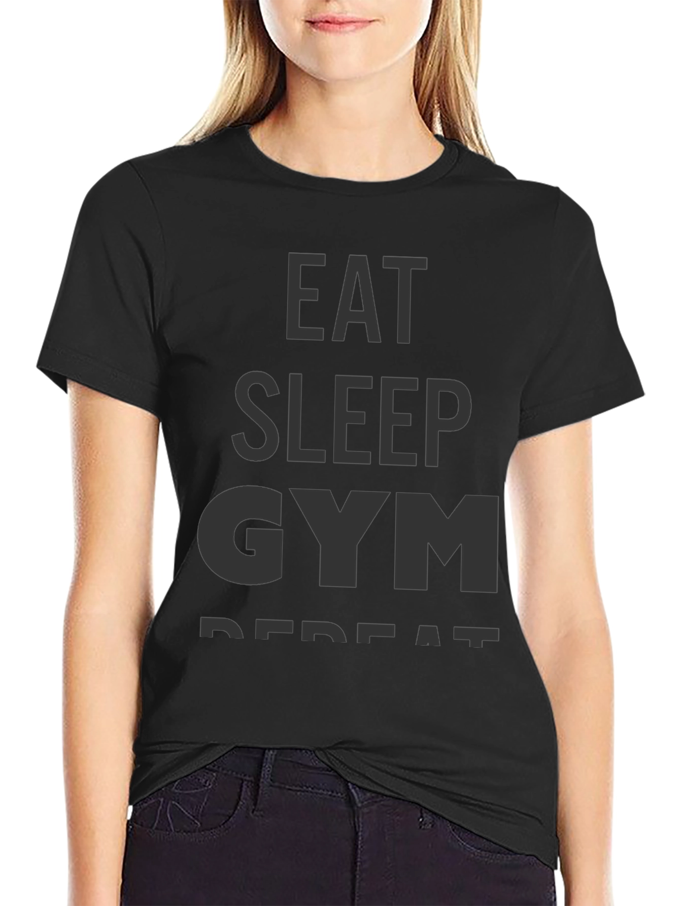 Eat Sleep Gym Repeat Black Graphic T-Shirt