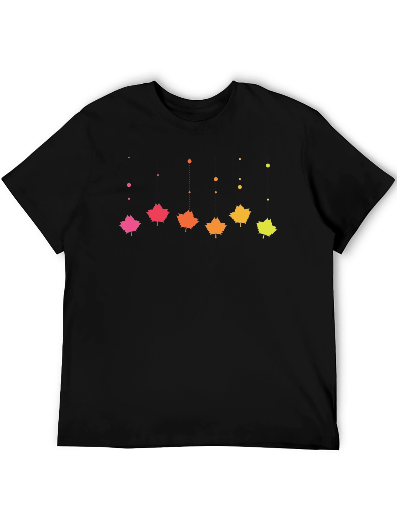 Gradient Maple Leaf T-Shirt - Black Cotton Casual Tee