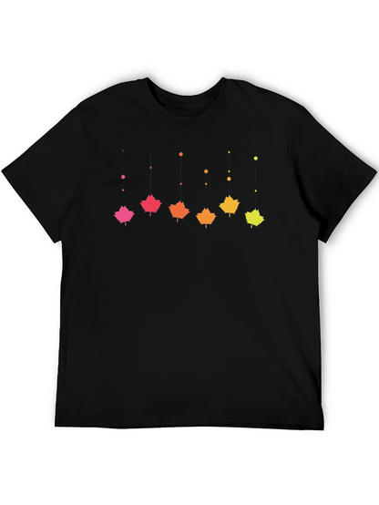 Gradient Maple Leaf T-Shirt - Black Cotton Casual Tee