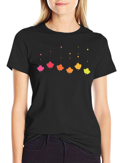 Gradient Maple Leaf T-Shirt - Black Cotton Casual Tee