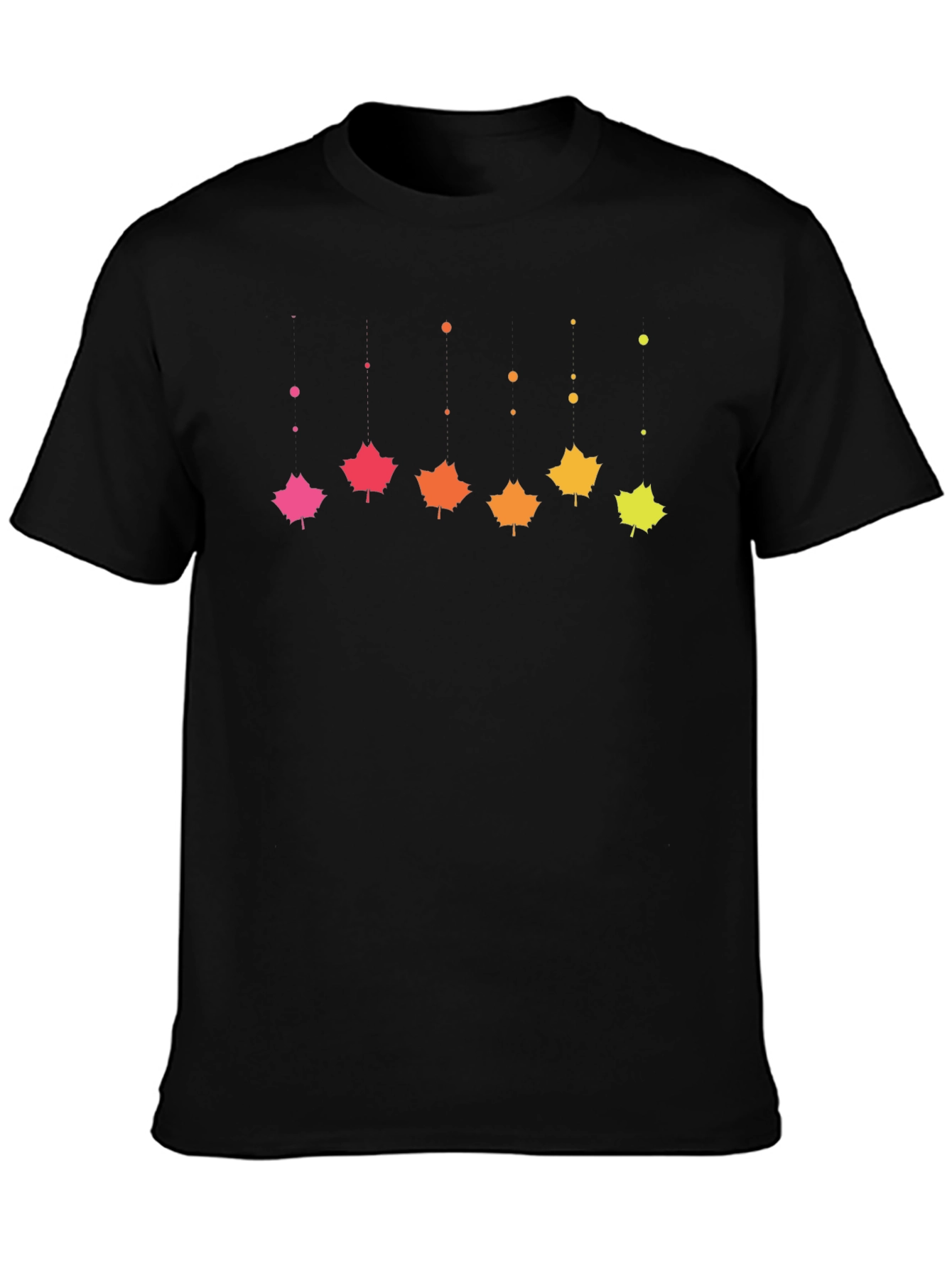 Gradient Maple Leaf T-Shirt - Black Cotton Casual Tee