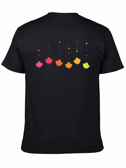 Gradient Maple Leaf T-Shirt - Black Cotton Casual Tee
