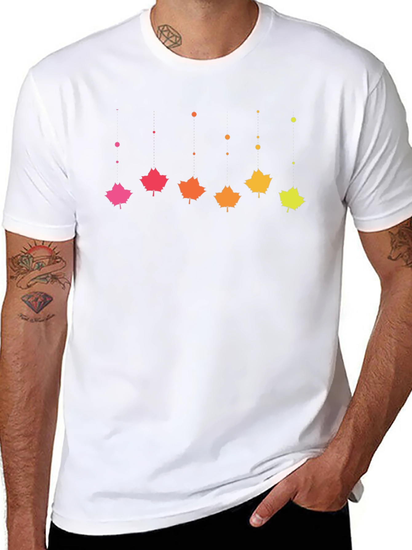 Gradient Maple Leaf T-Shirt - Black Cotton Casual Tee