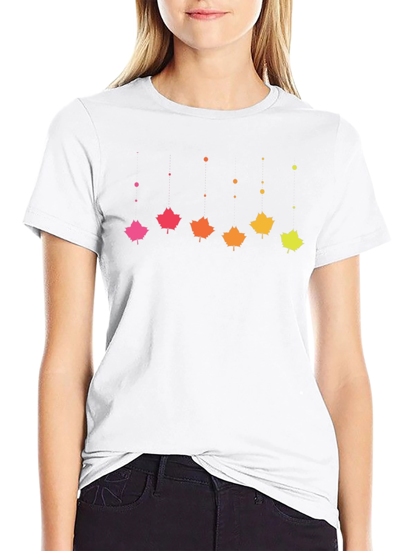 Gradient Maple Leaf T-Shirt - Black Cotton Casual Tee