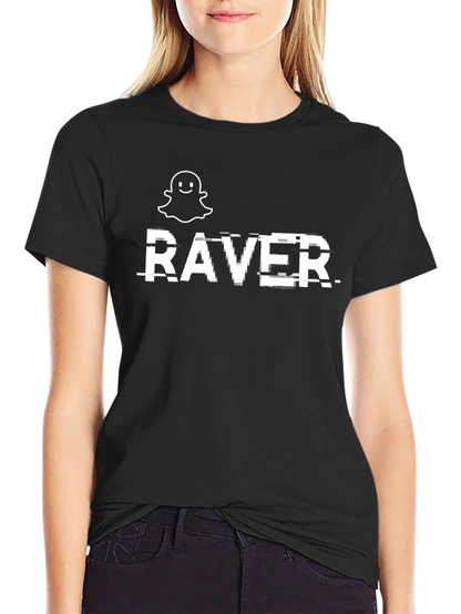 Raver Graphic Tee - Glitch Text Black Cotton