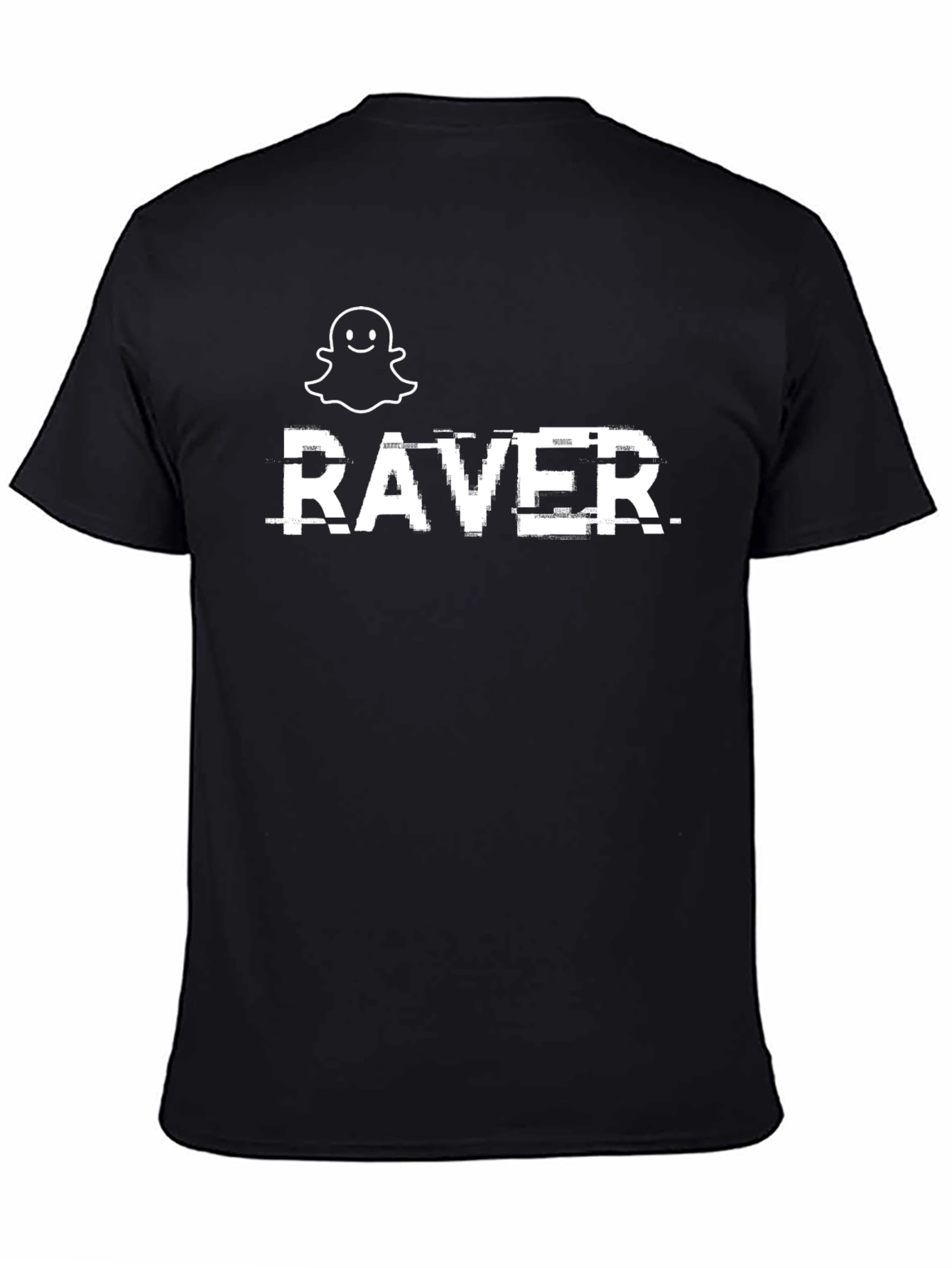 Raver Graphic Tee - Glitch Text Black Cotton