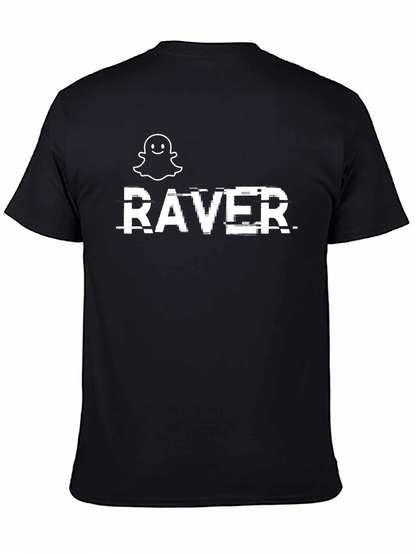 Raver Graphic Tee - Glitch Text Black Cotton