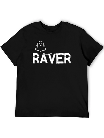 Raver Graphic Tee - Glitch Text Black Cotton