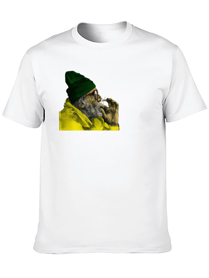 Cool Old Man Smoking Graphic Black T-Shirt