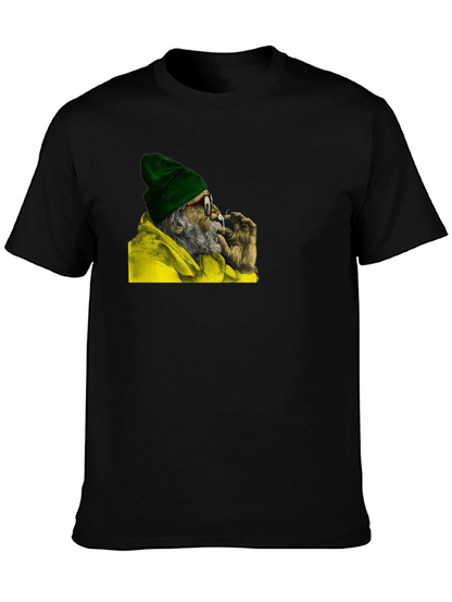 Cool Old Man Smoking Graphic Black T-Shirt