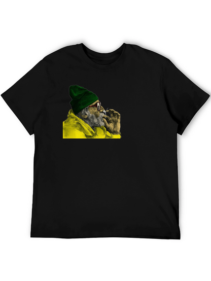Cool Old Man Smoking Graphic Black T-Shirt