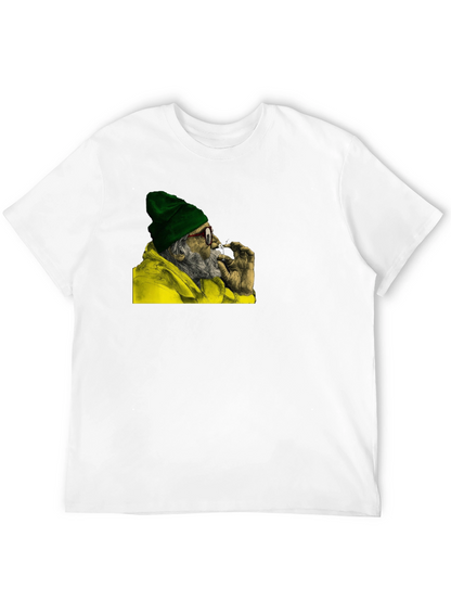 Cool Old Man Smoking Graphic Black T-Shirt