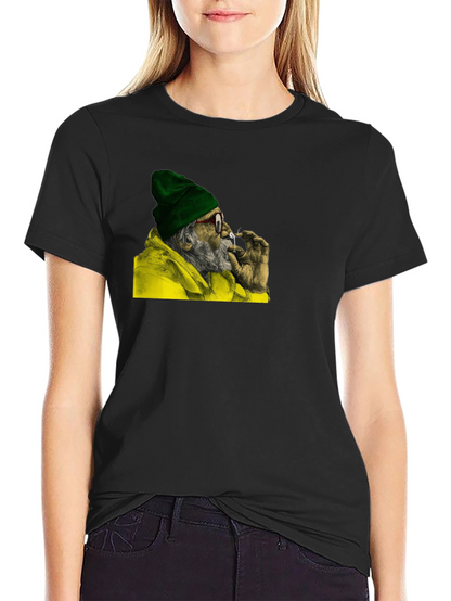 Cool Old Man Smoking Graphic Black T-Shirt