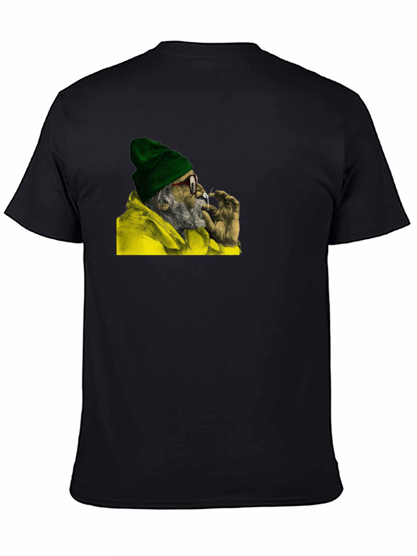 Cool Old Man Smoking Graphic Black T-Shirt