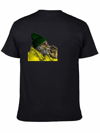 Cool Old Man Smoking Graphic Black T-Shirt