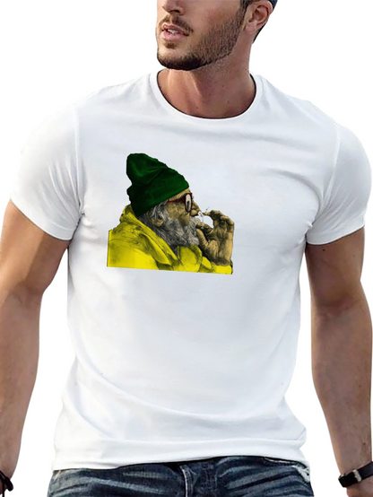 Cool Old Man Smoking Graphic Black T-Shirt