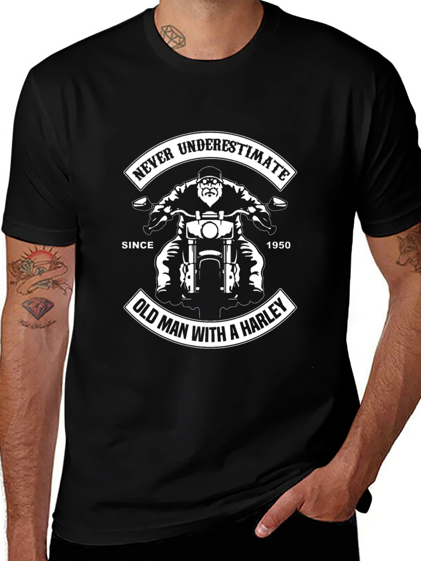 Never Underestimate Old Man with a Harley T-Shirt