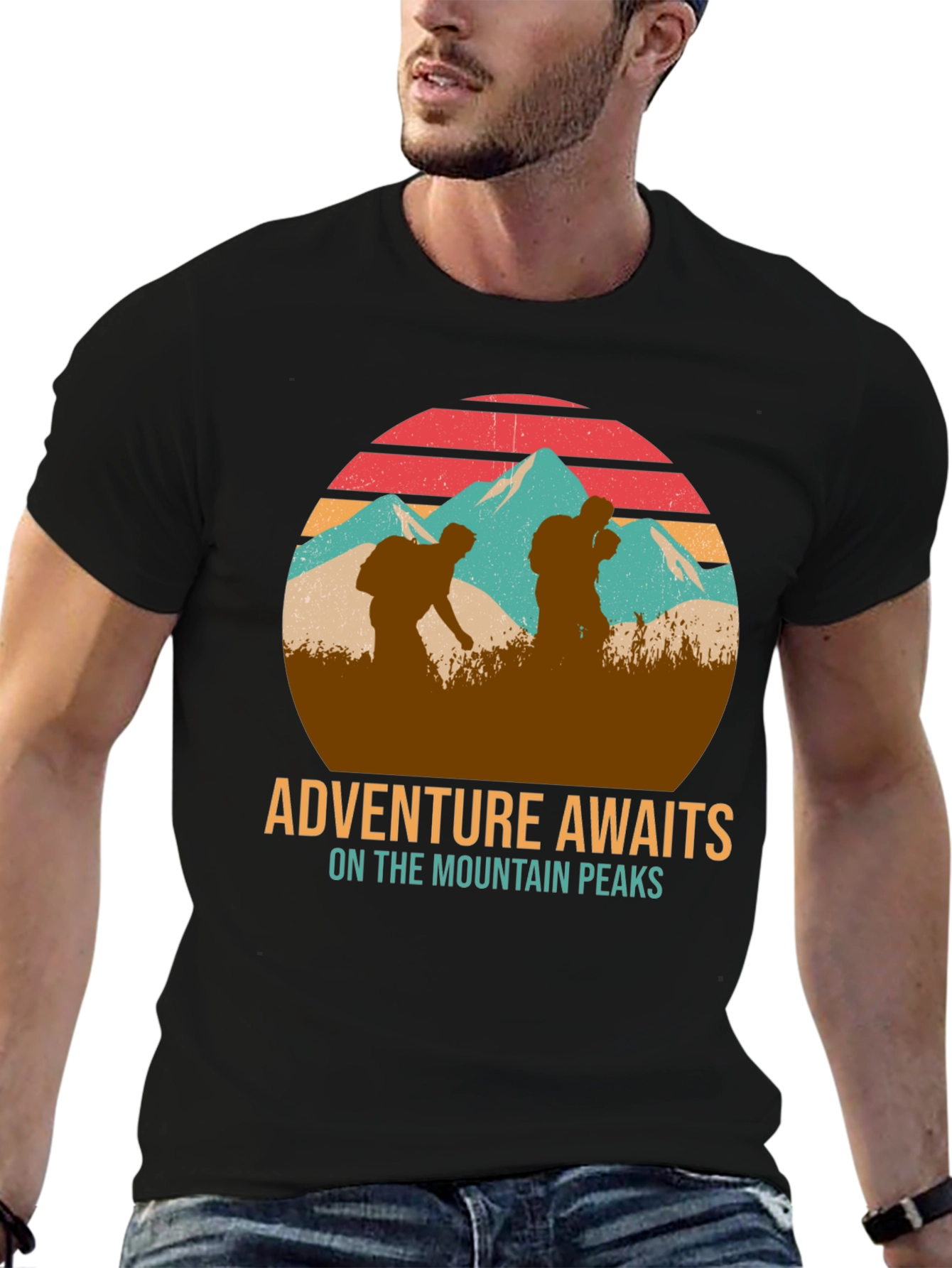 Adventure Awaits Mountain Peaks Graphic T-Shirt