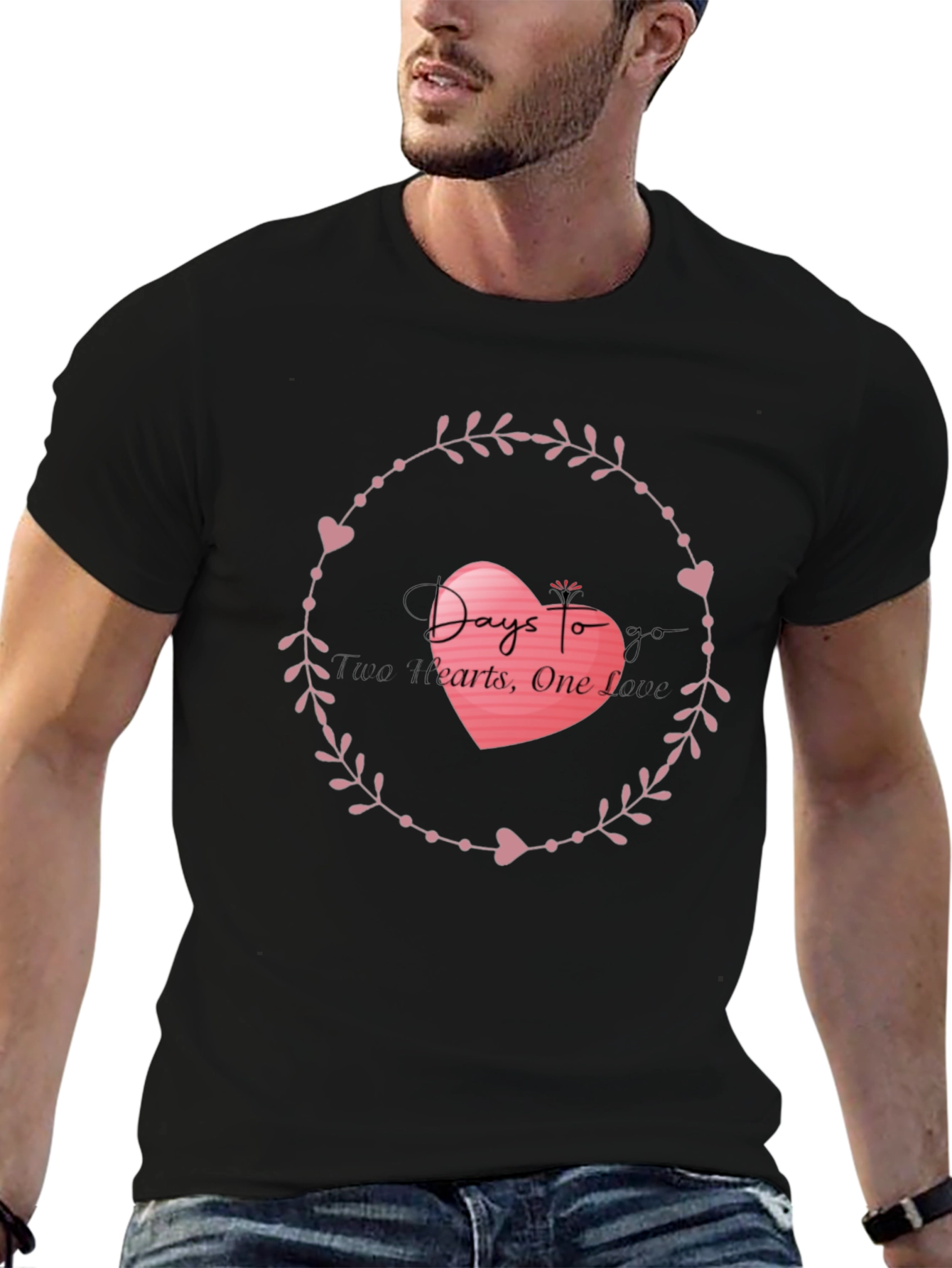 Days To Two Hearts T-Shirt - Black Valentines Day