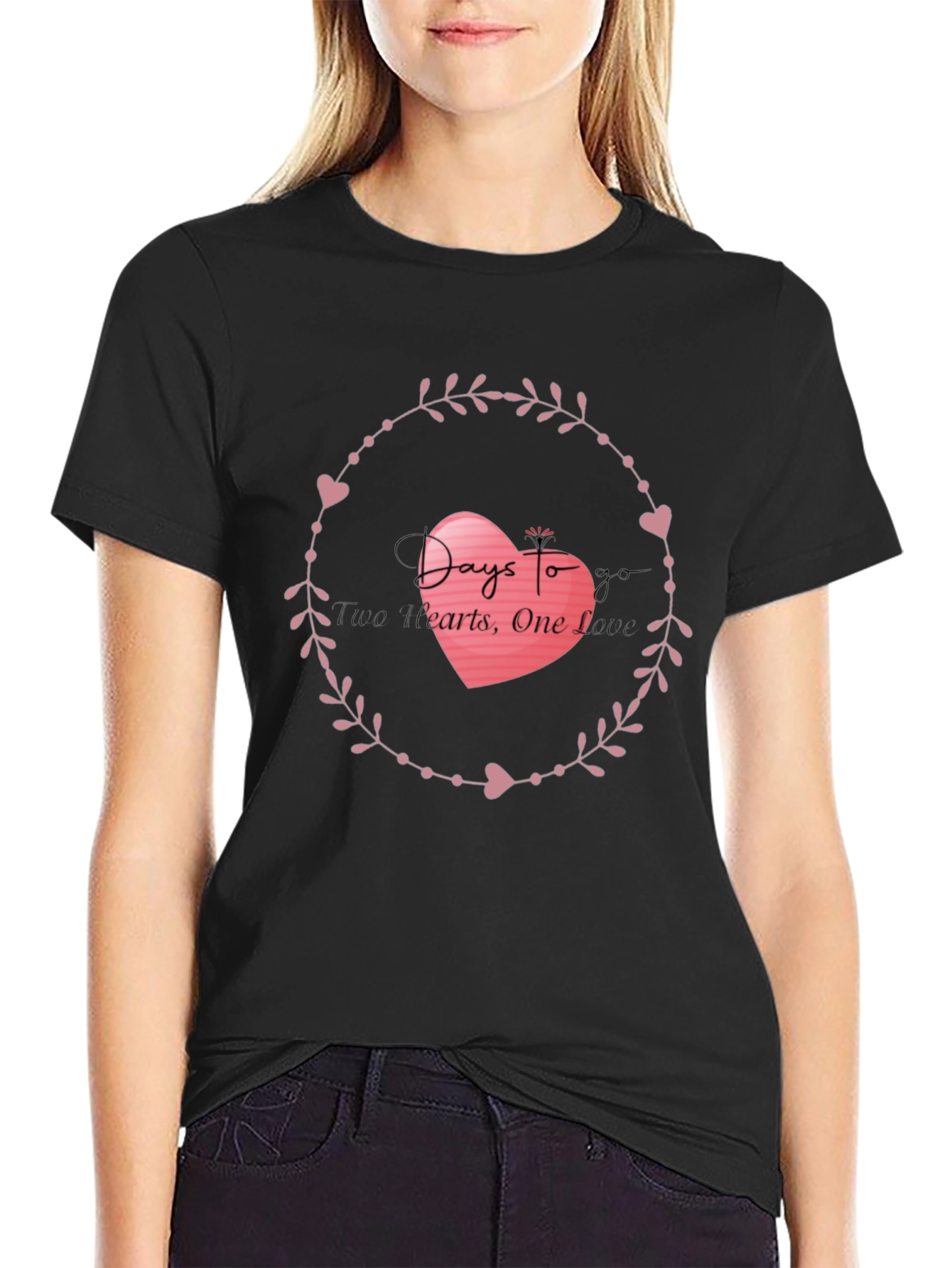 Days To Two Hearts T-Shirt - Black Valentines Day