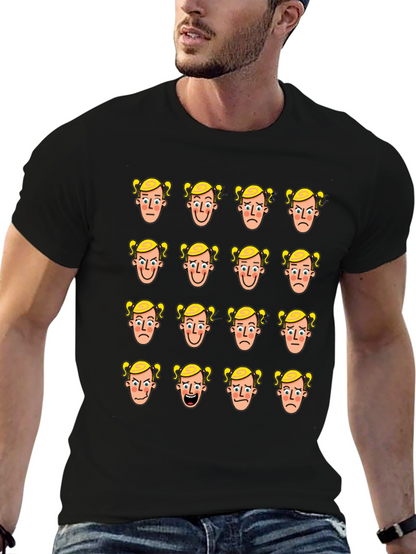 Emotional Faces Graphic Print Black T-Shirt