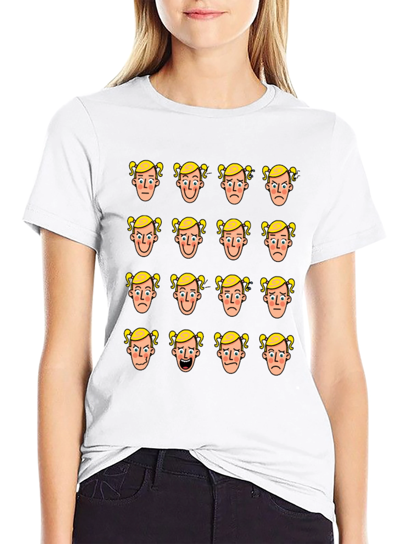 Emotional Faces Graphic Print Black T-Shirt