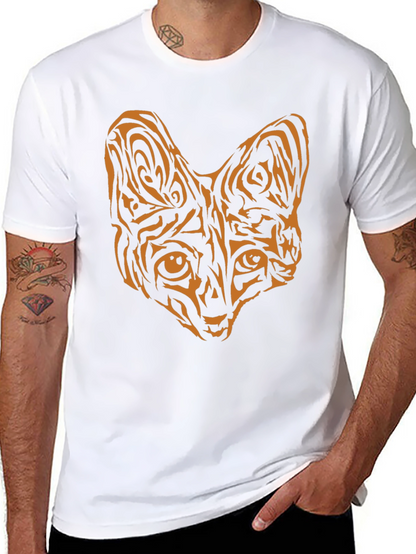 Tribal Cat Graphic T-Shirt - Black