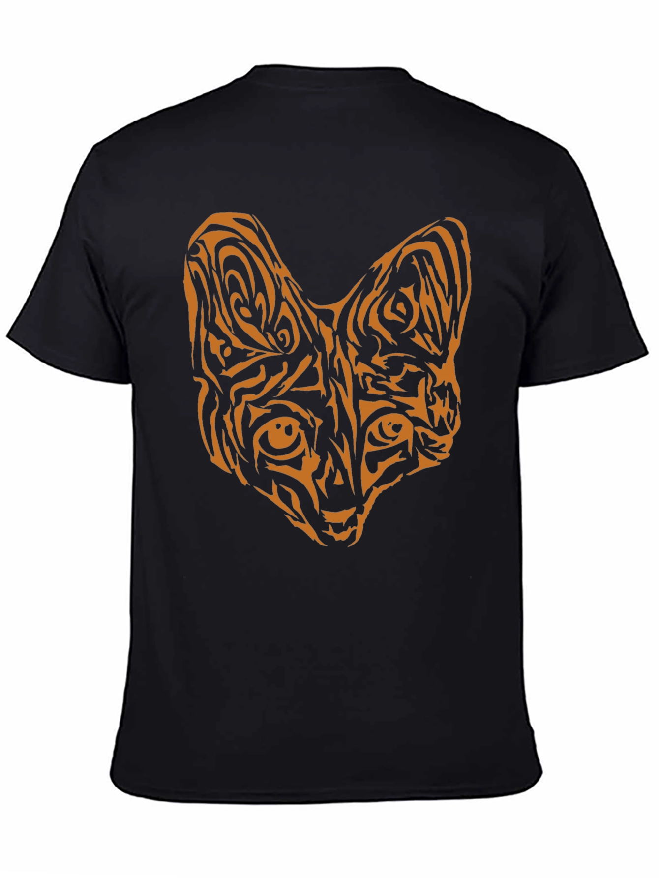 Tribal Cat Graphic T-Shirt - Black