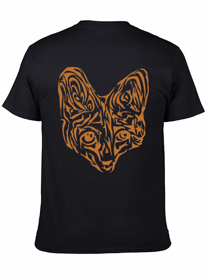 Tribal Cat Graphic T-Shirt - Black