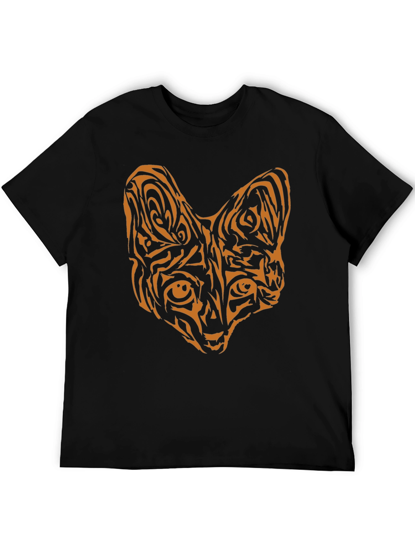 Tribal Cat Graphic T-Shirt - Black
