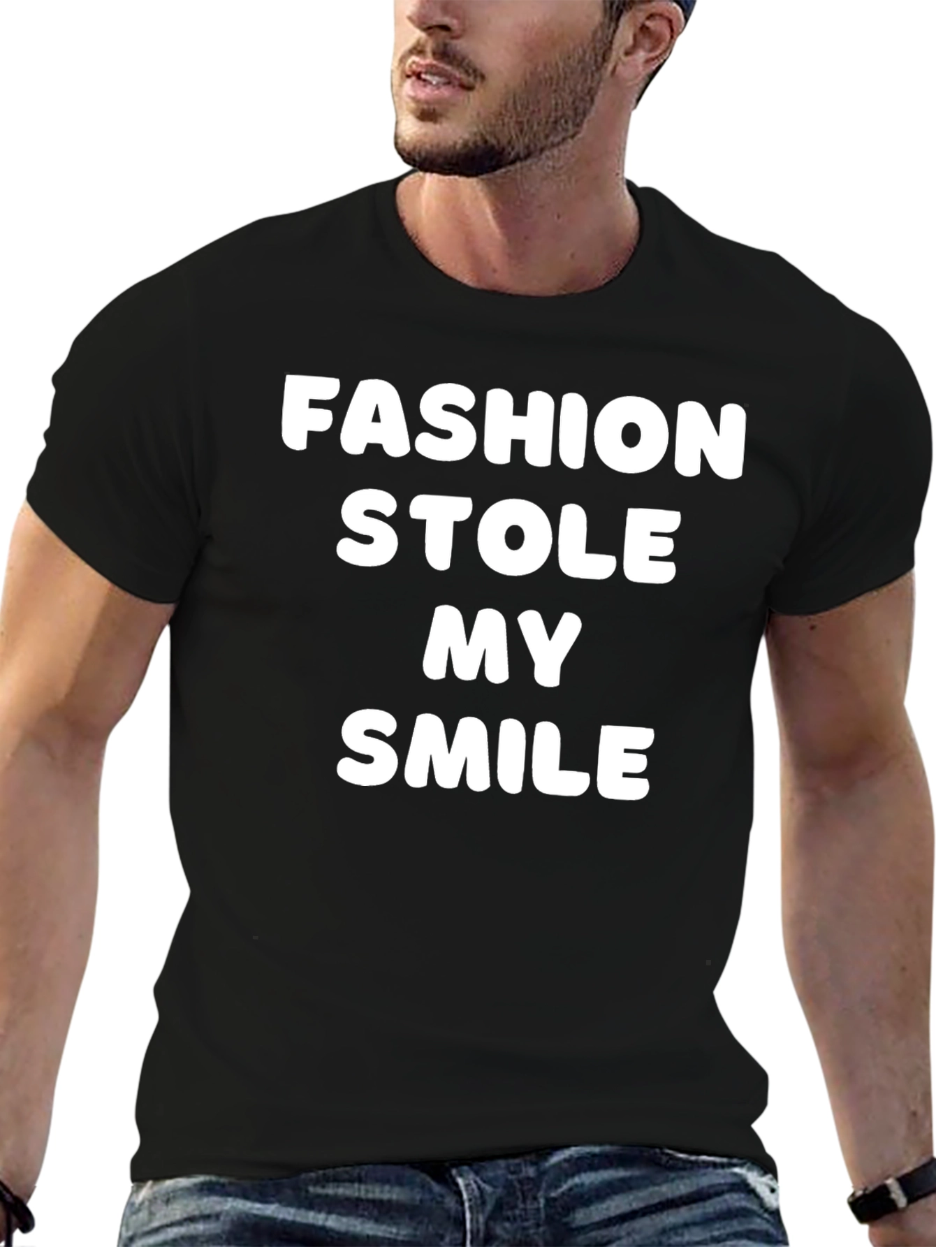 Fashion Stole My Smile Graphic Tee - Black